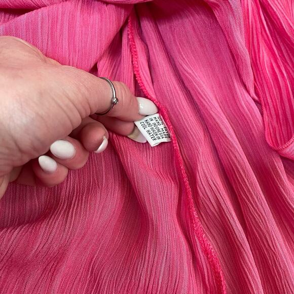 Pink dress true wrap lightweight crinkle cut V-neck waist tie SZ LG Boho vibrant - Picture 6 of 9